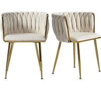 ZUOZUIYQ Modern Gold Velvet Dining Chairs with Metal Legs for Dining Room Kitchen Vanity Living Room Beige Woven Upholstered