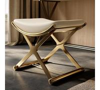 ZUOZUIYQ Modern Padded Vanity Seat Foot Rest Stool Leather Ottoman Makeup Stool Gold with Metal X Legs