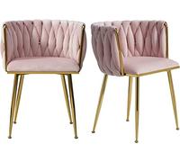 ZUOZUIYQ Modern Velvet Dining Chairs with Gold Metal Legs Stylish Woven Upholstered Seating for Dining Room Kitchen Vanity and Living Room Pink Color Option