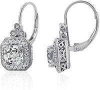 ZUOZUIYQ Platinum or Gold-Plated Sterling Silver Infinite Elements Zirconia Asscher-Cut Antique Drop Earrings