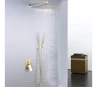 ZUOZUIYQ Shower Set Square Metal Drawing ConceaBathroom Shower Set Into The Wall 10 Inch Square Top 2 Function Hand Shower Spray Pressurized System Beauty Comes