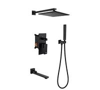 ZUOZUIYQ Shower System with Tub Spout 10" Square Shower Head System with Handheld Combo Set, Wall Mounted Shower Faucet Set Complete,Black