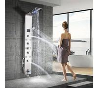ZUOZUIYQ Stainless Steel Shower Panel Tower System,Rainfall Waterfall Shower Head 5-Function Faucet Rain Massage System with Body Jets-A,Brushed F