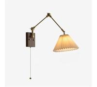 ZUOZUIYQ Vintage Brass Swing Arm Wall Sconces with Handmade Pleated Fabric Shade, Adjustable Wall Mounted Lighting Fixtures for Home, Bedroom, Living Room, Hallway, Indoor Decorative Wall Lamps