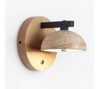 ZUOZUIYQ Wall Lamps Sconces Natural Stone Wall Sconce Dome Wall Light with Wood Style Hardwired Lighting for Bedroom Bedside L(3 Color Mode)