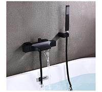 ZUOZUIYQ Wall Mount Bathtub Faucet Waterfall Tub Faucet with Handheld Shower 2 Handle Cold and Hot Water Tub Mixer Tap, Wide Brass Tub Spout for High Flow, Bathroom Tub Filler Set,White (Bl