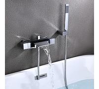 ZUOZUIYQ Wall Mount Bathtub Faucet Waterfall Tub Faucet with Handheld Shower 2 Handle Cold and Hot Water Tub Mixer Tap, Wide Brass Tub Spout for High Flow, Bathroom Tub Filler Set,White (Ch
