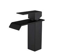 ZUOZUIYQ Waterfall Sink Faucet, Square Flat Mouth Hot and Cold Water Mixer Tap, Bathroom Single Handle Stainless Steel Basin, Built-in Ceramic Valve Core,C(B)