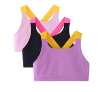 Zupora 3 Pack Girls Sports Bra Kids Underwear Non Padded Training Bra Crop Top Bralettes for Kids Teens 5-13 Years
