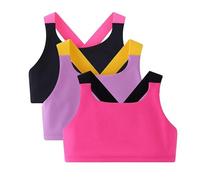 Zupora 3 Pack Girls Sports Bra Kids Underwear Non Padded Training Bra Crop Top Bralettes for Kids Teens 5-13 Years