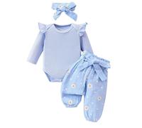 Zupora 3Pcs Baby Girl Gift Newborn Outfit Ruffle Bodysuit Romper Top+Floral Pant+Headband Infant Clothes 0-18 Months