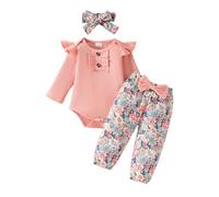 Zupora Baby Girl Clothes 3Pcs Infant Newborn Clothing Set Toddler Ruffled Romper Floral Pant+Headband Gift 0-18 Months