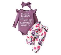 Zupora Baby Girl Clothes 3Pcs Infant Newborn Clothing Set Toddler Ruffled Romper Floral Pant+Headband Gift 0-18 Months