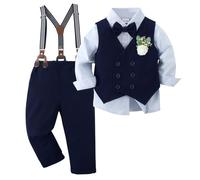 Zupora Baby Suit Boys Formal Suit Toddler Waistcoat Birthday Party Dress Gentleman Infant Wedding Outfit Tuxedo Shirt + Suspender Pants + Waistcoat + Bow Tie + Christening 6 Piece Clothes Set