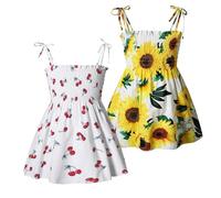Zupora Girls' Dresses Playwear Summer Tulle Tutu Baby Girl Sleeveless Floral Sundress Toddler Kids Casual Dress 2 Pack 1-6 Year(White+Floral,2-3 Years)