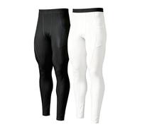 Zupora Men's Compression Pants with Pockets, 1 or 2 Pack Mens Running Legging Quick-Dry Active Base Layer Tights for Gym Workout Basketball Training Yoga & Hiking