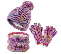 ZUPPAD Kids Winter Hat Gloves Scarf Set,Girls Toddler Children Hats Beanie with Pom Knit Neck Warmer Gaiter Mittens Fleece Lined Set