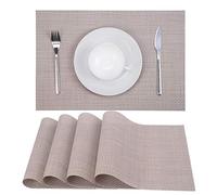 Zupro Placemats Set of 4 Washable Heat-Resistant Non Slip Braided Table Mats Woven PVC Vinyl Kitchen Place Mats for Everyday use or Dinner Parties BBQs Indoor and Ourdoor Use.18"x12"(Beige)