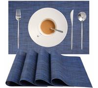 Zupro Placemats Set of 4 Washable Heat-Resistant Non Slip Braided Table Mats Woven PVC Vinyl Kitchen Dining Patio Table Place Mats for Dinner Parties BBQs Indoor and Ourdoor Use.18"x12"(Navy Blue)