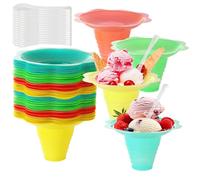 ZUQIAN 200 Pack 8 Oz Colorful Snow Cone Cups with Spoons, Flower Shaped Ice Drip Cups, Plastic Snack Ice Cream Bowls for Birthday Party Summer Beach Cookout Food Service