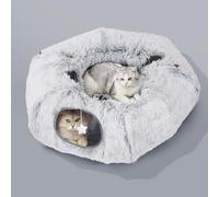 Zuqqony Cat Tunnel Bed for Indoor Cats - Cute Soft Plush Cat Donut Tunnel Toys for Small Large Cats Under Christmas Tree