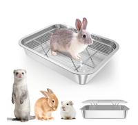 Zuqqony Stainless Steel Rabbit Litter Box, Hay Feeder with Hooks, Footed Metal Grid, Easy to Clean for Medium and Large Rabbits