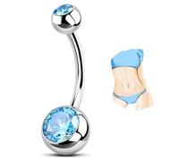 zurabini 1 Pcs Belly Bar Belly Button Piercing, G23 Titanium Alloy Belly Ring for Belly Button, Double-ended Zircon Diamond Belly Piercing Jewelry for Sensitive Skin