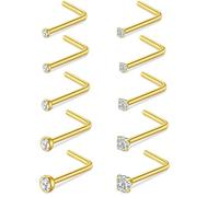 zurabini 20G Stainless Steel Nose Ring Studs, 10 PCS Clear Diamond CZ Nose Studs Nose, Piercings Jewellery, Women Girls Men(Gold)