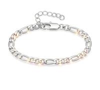 zurabini 925 Silver Figaro Chain Bracelets, Adjustable Dainty Link Chain Bracelet, Fade-Proof Ladies Silver Bracelets, Italian Diamond-Cut Figaro Chain Bracelet for Women Men