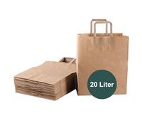 ZURAS® - 50 Brown Paper Bin Liners, 20L, Organic Waste Bags with Handle, Wet-Strength & Tear-Resistant, Compostable, Uncoated & Unbleached Kraft Paper, Fold Top Closure