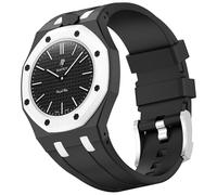 ZURCAS Rugged Band with Case Compatible with Swatch Royal Pop Watch, Sports Silicone Strap with Shockproof Frame Bumper Accessories (Black White（At twelve o'clock）)