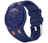 ZURCAS Rugged Band with Case Compatible with Swatch Royal Pop Watch, Sports Silicone Strap with Shockproof Frame Bumper Accessories (Deep Blue Orange（At twelve o'clock）)