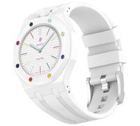 ZURCAS Rugged Band with Case Compatible with Swatch Royal Pop Watch, Sports Silicone Strap with Shockproof Frame Bumper Accessories (White（At twelve o'clock）)