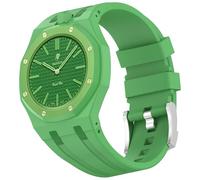 ZURCAS Rugged Band with Case Compatible with Swatch Royal Pop Watch, Sports Silicone Strap with Shockproof Frame Bumper Accessories (grass green（At twelve o'clock）)