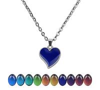 Zuremid Temperature Sensing Color Changing Pendant Necklace Love Heart Butterfly Lucky Turtle Moon Star Mood Dinosaur Necklace for Women Men Teens Friend Couples Gift, Adjustable Size, Stainless Steel