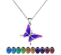 Zuremid Temperature Sensing Color Changing Pendant Necklace Love Heart Butterfly Lucky Turtle Moon Star Mood Dinosaur Necklace for Women Men Teens Friend Couples Gift, Adjustable Size, Stainless Steel