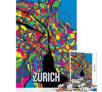Zurich City Map Pop Art for Adults 1000 Piece Jigsaw Puzzle Art Work Gifts Improve Memory Toy Wall Decor for And from 14 Years And over size 50x75cm