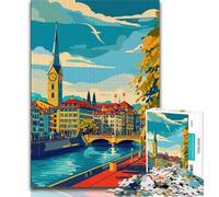 Zurich Cityscape 1000 Piece Jigsaw Puzzles for Teenagers,Learning Educational Toy for Is Ideal As A Gift for The Whole Family 50x75cm