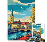 Zurich Cityscape 1000 Pieces Puzzles for Adults Mind Exercise Play Precision Cut Smooth Edges Relaxing Indoor Group Activity (50x75cm)