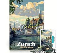 Zurich Cityscape Jigsaw Puzzle 1000 Piece Mind Train Fun Burr Free Clean Cut Pieces Absorbing Activity for Quiet Nights (38x52cm)