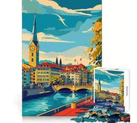 Zurich Cityscape Jigsaw Puzzle for Teenagers 1000 Pieces Brain Teasing Pleasant Leisure Smooth Edges Ideal Xmas Gift (38x26cm)