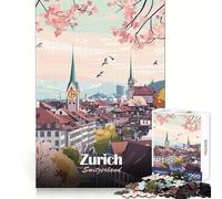 Zurich Cityscape Poster for Adults 1000 Piece Jigsaw Puzzle Mind Power Cozy Relaxation Uniform Edges Nice Gift (38x26cm)