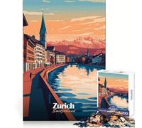Zurich Cityscape Sunset 1000 Piece Jigsaw Puzzle for Teenagers Clear Thinking Leisure Activity Firm Interlock (50x75cm)