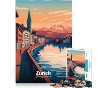 Zurich Cityscape Sunset Adults 1000 Piece Jigsaw Puzzle Focus Memory Game Zero Gap Compact Fun for Family Game Time (38x26cm)