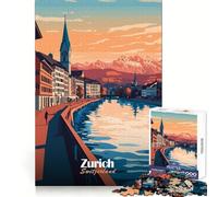 Zurich Cityscape Sunset Jigsaw Puzzle for Adults 1000 Pieces Memory Training Quiet Recreation Flawless Cut Holiday Treat (38x26cm)