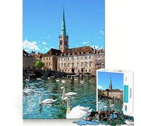 Zurich Cityscape with Swans on Limmat River 1000 Piece Teenager Puzzles Cognitive Boost Fun Tight Lock No Loose Pieces Engaging Way to Pass Free Hours (38x26cm)