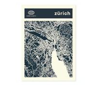 Zurich Minimalist City Maps Poster, City Coordinates Print, Landmark Apartment Home Decor, A2 (Print Only) - 59.4x42cm