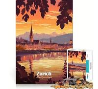 Zurich Sunset Cityscape 1000 Piece Jigsaws for Adults Mental Improve Play Laser Cut for Flawless Fit Family Fun Night Activity (50x75cm)