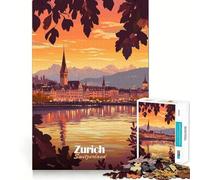 Zurich Sunset Cityscape 1000 Piece Puzzle For Teenagers Mind Skill Play Laser Cut for Flawless Fit Relaxing Indoor Group Activity (38x52cm)