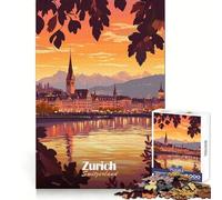 Zurich Sunset Cityscape 1000 Teenager Pieces Jigsaw Puzzle Boost Memory Happy Idle Time Quality Cut Chic Xmas Gift (38x26cm)